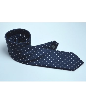 Fine Silk Spotted Tie with White Polka Dot Spots on Navy Blue